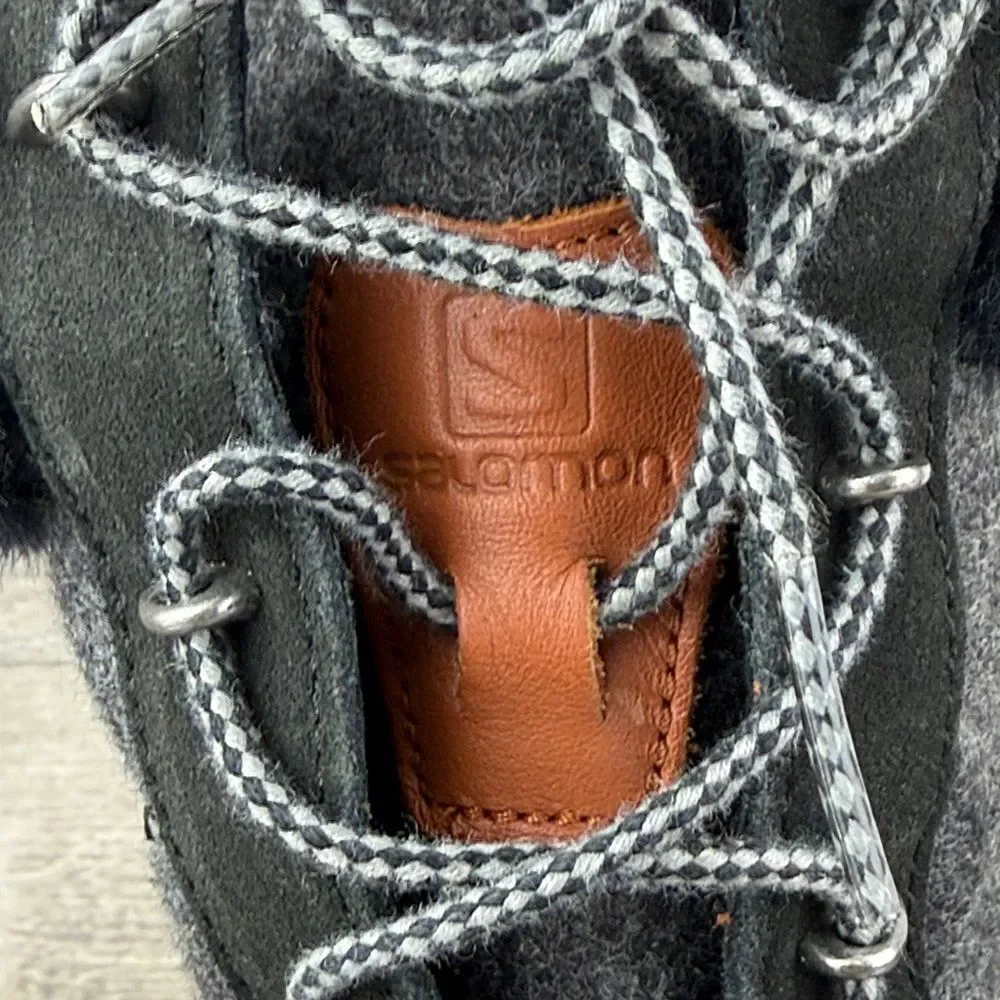 Salomon Hime Women's Sz 10 Warm Waterproof Tall Quilted Dark Gray Black Boots